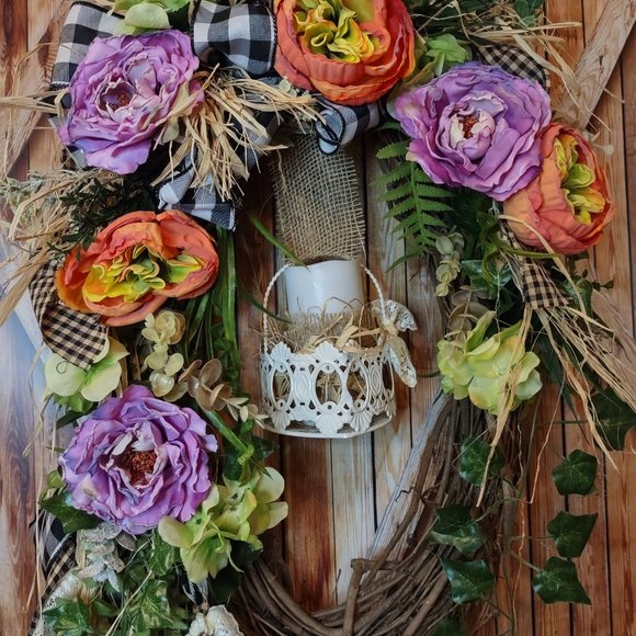 Summer Wreath,Farmhouse Front Door Wreath,Spring Wreath,Floral Arrangement - Picture 6 of 11